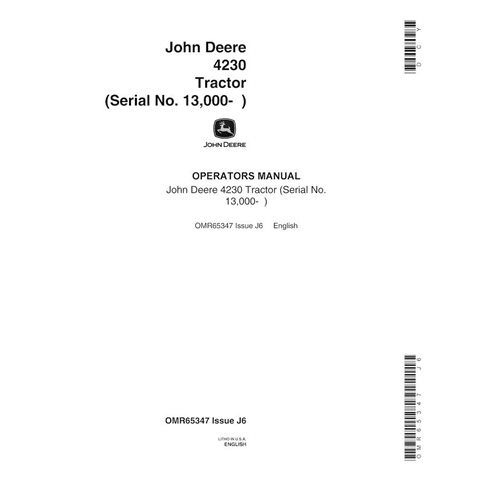 Manual del operador en pdf del tractor de cultivo en hileras John Deere 4230 - John Deere manuales - JD-OMR65347-EN