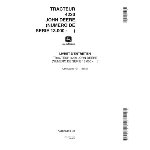 Manual do operador em pdf do trator John Deere 4230 Row-Crop FR - John Deere manuais - JD-OMR58223-FR