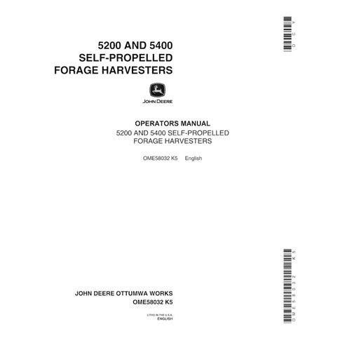 John Deere 5200, 5400, 5460, 5720 colhedora de forragem manual do operador em pdf - John Deere manuais - JD-OME58032-EN