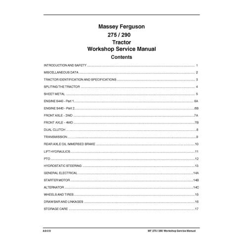 Manual de servicio del taller del tractor Massey Ferguson 275, 290 - Massey Ferguson manuales