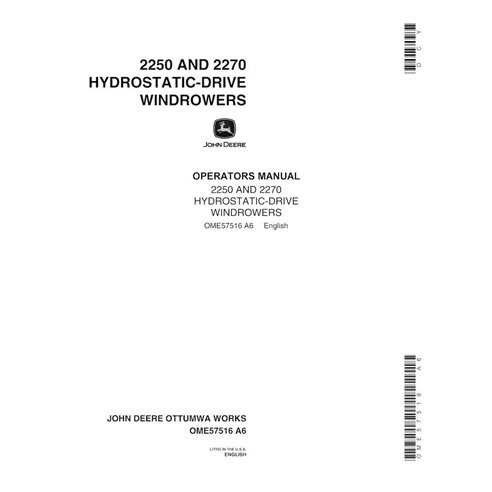 John Deere 2250, 2270 windrower pdf operator's manual  - John Deere manuals - JD-OME57516-EN