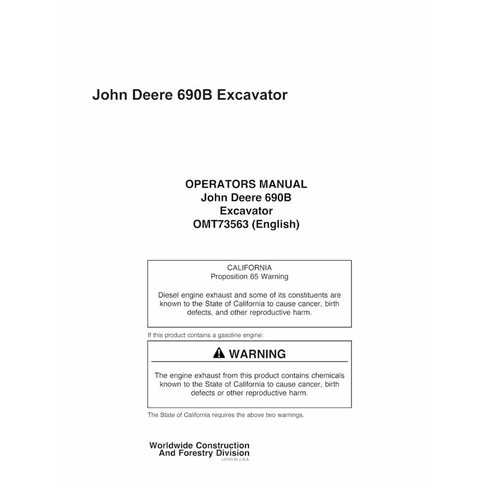 Manual del operador de la excavadora John Deere 690B en pdf. - John Deere manuales - JD-OMT73563-EN