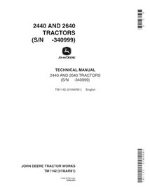 TM1142 Manuel technique pdf du tracteur John Deere 2440, 2640 (SN 0-340999)