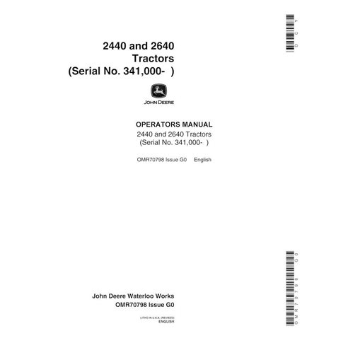 Manual do operador em pdf do trator John Deere 2440, 2640 (SN 341000-) - John Deere manuais - JD-OMR70798-EN