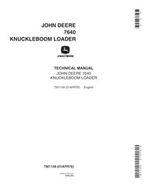 TM1148 Manuel technique de la chargeuse à flèche articulée John Deere 7640 (TM1148)