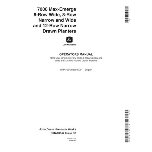 Sembradoras John Deere 7000 dibujadas (algodón y maíz) 6RW, 8RN, 8RW, 12RN manual del operador en pdf - John Deere manuales -...