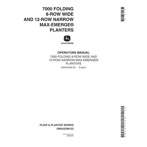 Plantadoras desenhadas (dobráveis) John Deere 7000 Plantadora 24RN manual do operador em pdf - John Deere manuais - JD-OMA455...