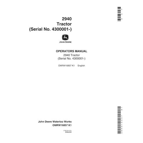 JD-OMRW16857 Manual del operador del tractor John Deere 2940 (430000-) (OMRW16857)