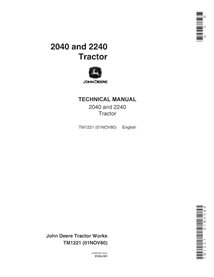 John Deere 2040, 2240 compact tractor pdf technical manual  - John Deere manuals - JD-TM1221-EN