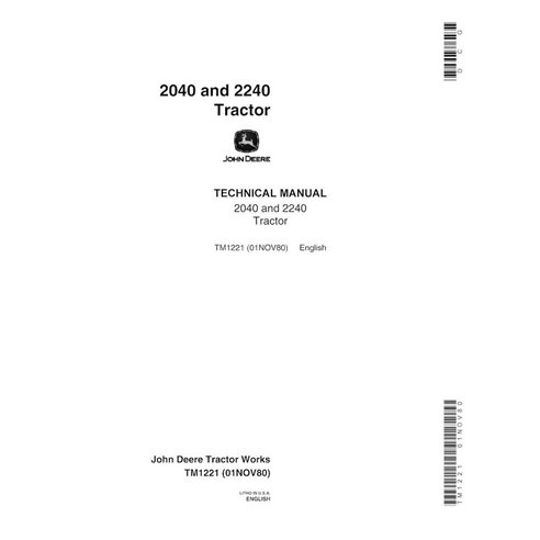 TM1221 John Deere 2040, 2240 compact tractor pdf technical manual