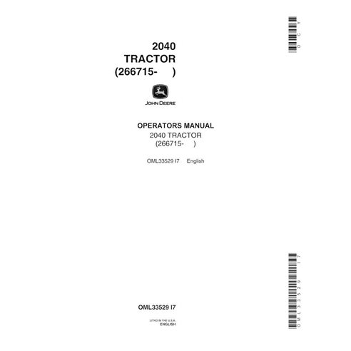 Manual do operador em pdf do trator compacto John Deere 2040 (SN 266715 - 349999) - John Deere manuais - JD-OML33529-EN