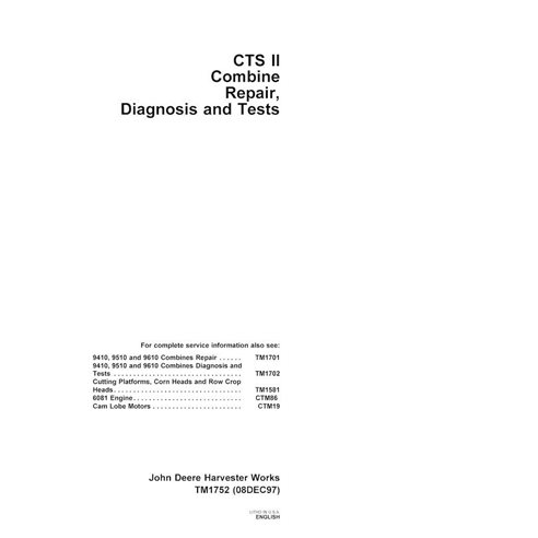 Manual técnico em pdf da colheitadeira John Deere CTSII (SN675000-) - John Deere manuais - JD-TM1752-EN