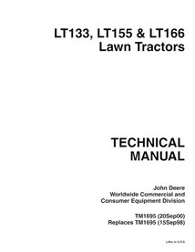TM1695 Manual técnico do trator de grama John Deere LT133, LT155, LT166 (TM1695)
