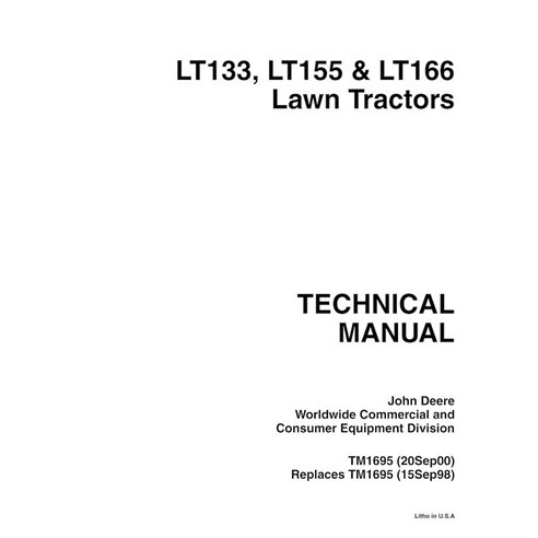 Manual técnico em pdf do trator de gramado John Deere LT133, LT155, LT166 - John Deere manuais - JD-TM1695-EN