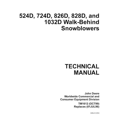 Manual técnico em pdf dos sopradores de neve manuais John Deere 524D, 724D, 826D, 828D e 1032D - John Deere manuais - JD-TM16...