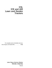 TM1590 Manuel technique pdf du tracteur de pelouse John Deere 316, 318 et 420