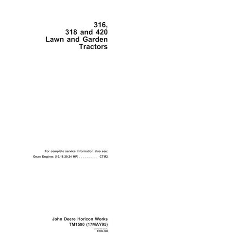 Manual técnico em pdf do trator de gramado John Deere 316, 318 e 420 - John Deere manuais - JD-TM1590-EN
