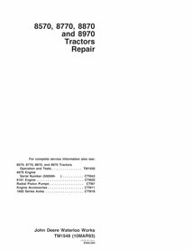 TM1549 John Deere 8570, 8770, 8870 and 8970 tractor repair technical manual (TM1549)