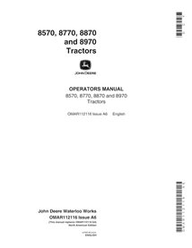 John Deere 8570, 8770, 8870 and 8970 tractor pdf operator's manual  - John Deere manuals - JD-OMAR112116-EN