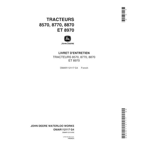 John Deere 8570, 8770, 8870 and 8970 tractor pdf operator's manual FR - John Deere manuals - JD-OMAR112117-FR