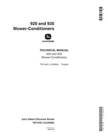 TM1548 Manuel technique de la faucheuse-conditionneuse John Deere 920, 930 (TM1548)
