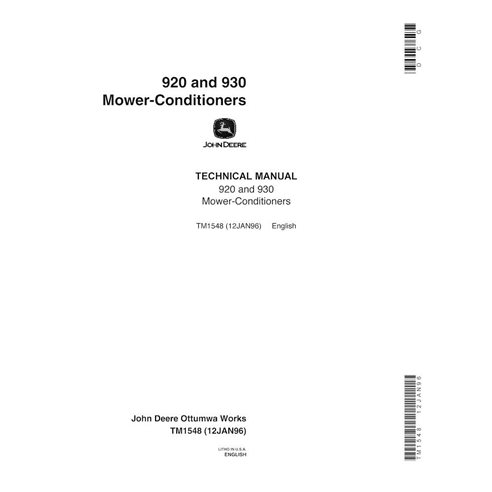 John Deere 920, 930 cortacésped acondicionador pdf manual técnico - John Deere manuales - JD-TM1548-EN