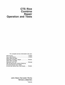TM1543 John Deere CTS Rice cosechadora pdf manual de reparación, operación y pruebas