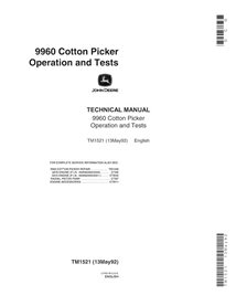 TM1521 Manual técnico de operação e teste em pdf da colhedora de algodão John Deere 9960