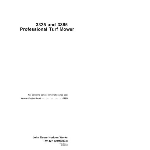 Manual técnico em pdf do cortador de grama profissional John Deere 3325 e 3365 - John Deere manuais - JD-TM1427-EN