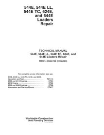 TM1414 Manual técnico de reparación de cargadoras de ruedas John Deere 544E, 624E y 644E (TM1414)