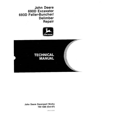 Manual técnico de reparo em pdf da escavadeira John Deere 690D, 690DLC, 693D - John Deere manuais - JD-TM1388-EN