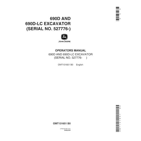 Manual del operador de la excavadora John Deere 690D, 690DLC, 693D (SN 527776-) en formato PDF - John Deere manuales - JD-OMT...
