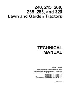 John Deere 240, 245, 260, 265, 285, and 320 lawn tractor pdf technical manual  - John Deere manuals - JD-TM1426-EN