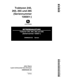JD-OMM96206-DE Manual do operador do trator de grama John Deere 240, 245, 260, 265, 285 (SN 100000-475000) DE (OMM96206)