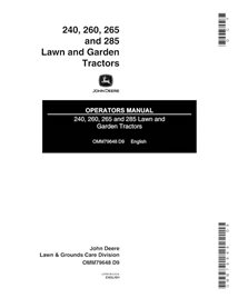 John Deere 240, 245, 260, 265, 285 (SN 475000-) lawn tractor pdf operator's manual  - John Deere manuals - JD-OMM79648-EN