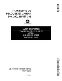 John Deere 240, 245, 260, 265, 285 (SN 475000-) lawn tractor pdf operator's manual FR - John Deere manuals - JD-OMM79055-FR