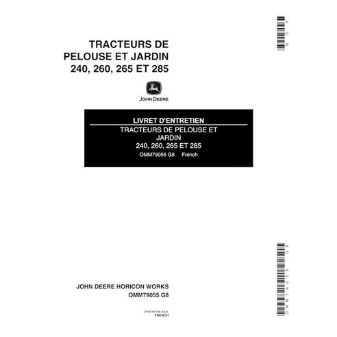 John Deere 240, 245, 260, 265, 285 (SN 475000-) manual del operador del tractor cortacésped pdf FR - John Deere manuales - JD...