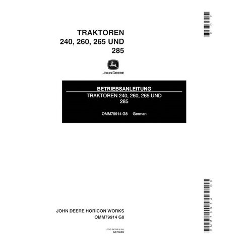 JD-OMM79914-DE Manual del operador del tractor cortacésped John Deere 240, 245, 260, 265, 285 (SN 475000-) DE (OMM79914)