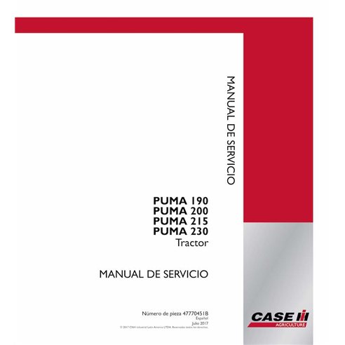 Caso PUMA 190, 200, 215, 230 tractor pdf manual de servicio ES - Case IH manuales - CASE-47770451B-SM-ES