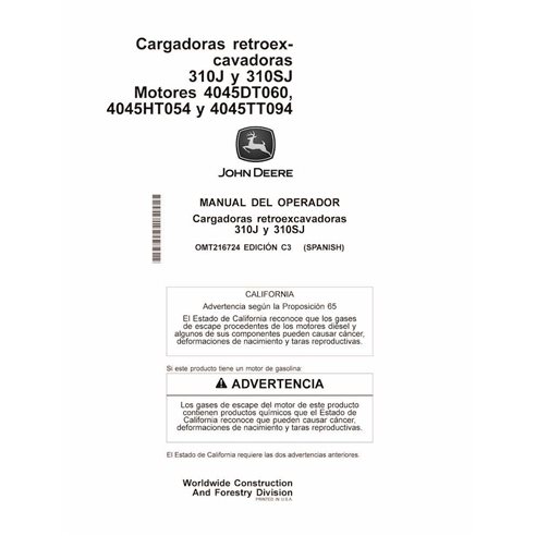 JD-OMT216724-ES John Deere 310J, 310SJ C3 backhoe loader operator's manual ES (OMT216724)