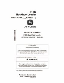 JD-OMT281948 John Deere 310K, PIN: 1T0310KX_ _E219607- backhoe loader operator's manual (OMT281948)