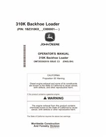 JD-OMT353392X19 John Deere 310K, PIN: 1BZ310KX_ _C000001- backhoe loader operator's manual (OMT353392X19)