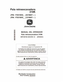 John Deere 310K, PIN: _D219607-, _C219607 backhoe loader pdf operator's manual  - John Deere manuals - JD-OMT305706-ES