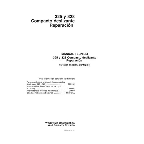 Manuel de réparation pdf pour chargeuse compacte John Deere 325, 328 ES - John Deere manuels - JD-TM10125-ES