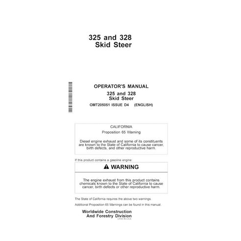 John Deere 325, 328 minicargador manual del operador en pdf - John Deere manuales - JD-OMT205051-EN