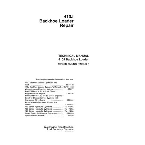 TM10147 John Deere 410J (SN -161616) backhoe loader repair technical manual (TM10147)