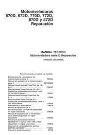 TM9005-ES John Deere 670D, 672D, 770D, 772D, 870D, 872D grader repair technical manual ES (TM9005)