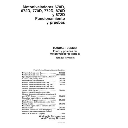 TM2953-ES John Deere 670D, 672D, 770D, 772D, 870D, 872D grader operation and test technical manual ES (TM2953)