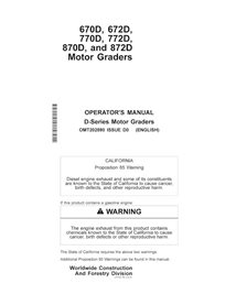 John Deere 670D, 672D, 770D, 772D, 870D, 872D grader pdf operator's manual  - John Deere manuals - JD-OMT202890-EN