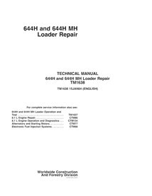 Manual técnico de reparo em pdf da carregadeira de rodas John Deere 644H, 644MH - John Deere manuais - JD-TM1638-EN